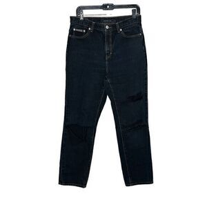 Calvin Klein Womens Dark Blue Black Classic Distressed Relaxed Straight Size 10